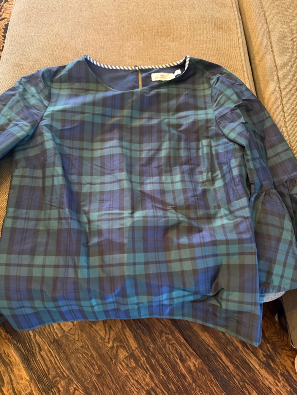 Vineyard Vines Plaid Boatneck Top in Navy and Green